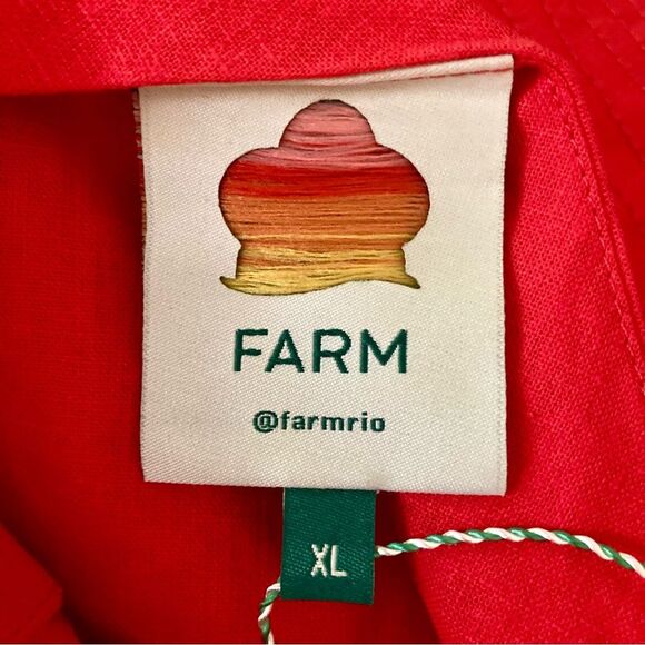 NEW FARM Rio Red Midi Knot Dress Linen Cutout Elastic Waist Asymmetrical Size XL - Picture 12 of 13